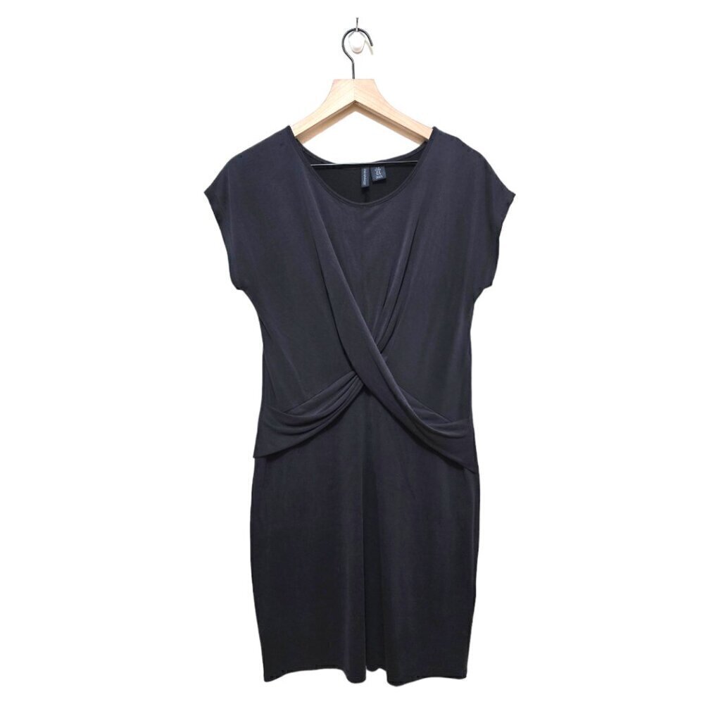 Paraphrase Gray Short Sleeve Round Neck Twist Front Mini Dress Sz M